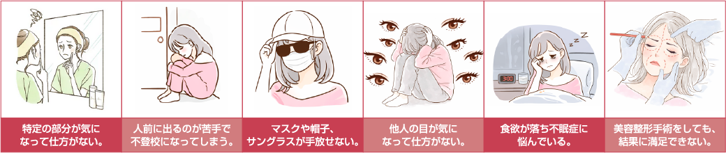 身体醜形障害（症）の症状のイラストPC版